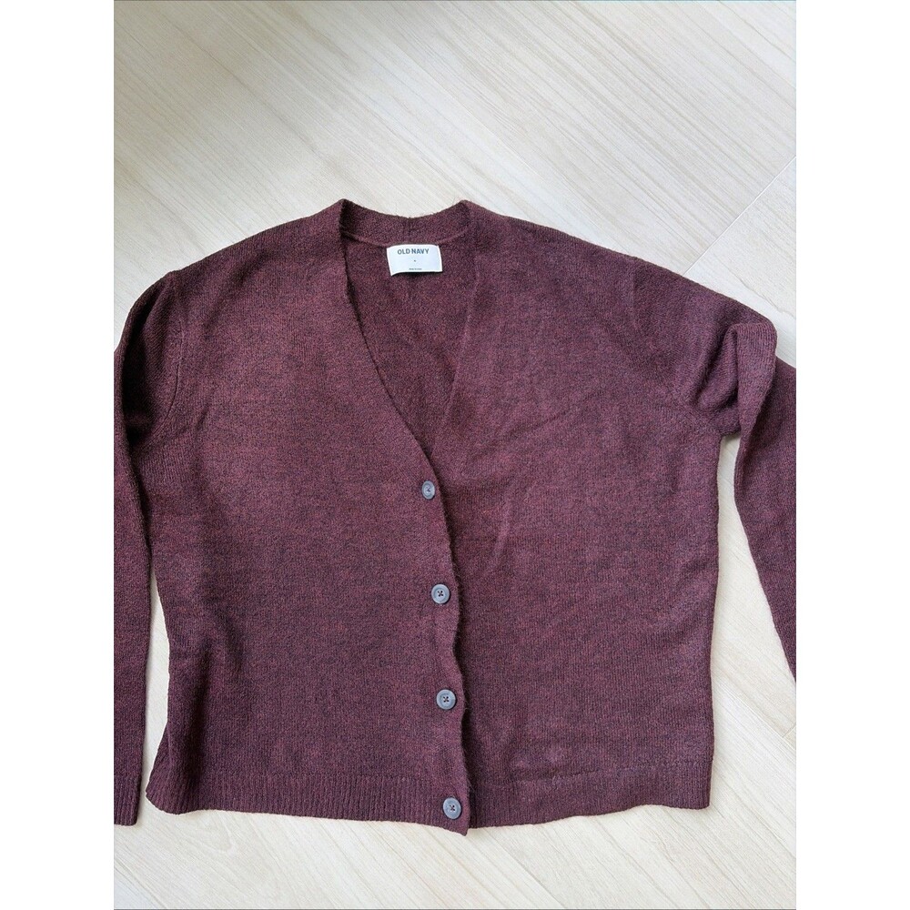 Old Navy Women's Maroon Burgundy Solid V-Neck Button-Front Cardigan Sweater L